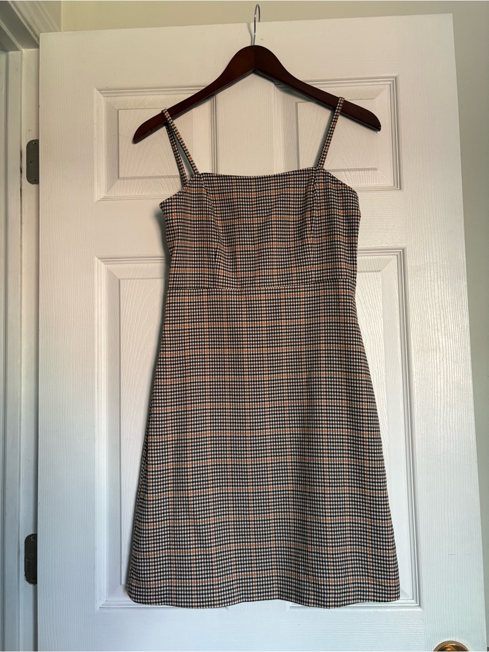 Simons Brown Plaid Spaghetti Strap Mini Dress